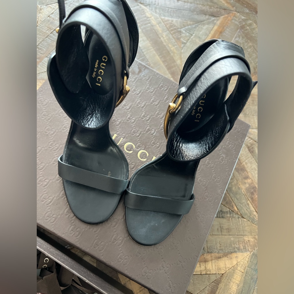 Gucci Ursela Horsebit Leather Sandals.